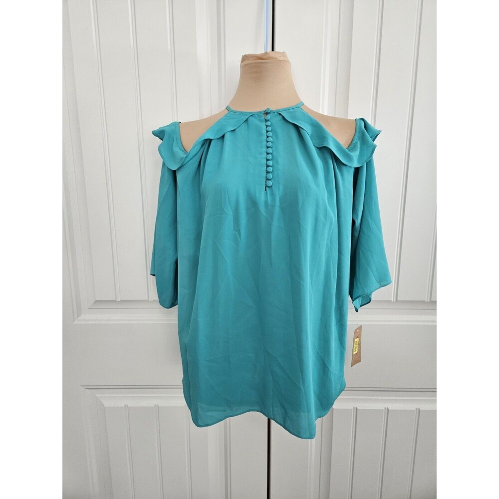 Cremieux Aqua Cold Shoulder Button Blouse Nwt XS Extra Buttons Included